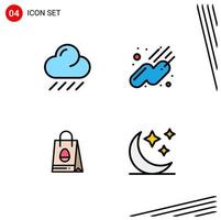 Group of 4 Filledline Flat Colors Signs and Symbols for cloud egg satellite shopping bag moon Editable Vector Design Elements