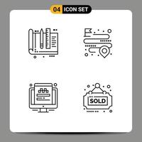 Set of 4 Modern UI Icons Symbols Signs for architect taxi ruler location website Editable Vector Design Elements