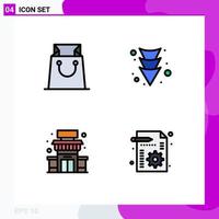 Group of 4 Modern Filledline Flat Colors Set for bag supermarket arrow building management Editable Vector Design Elements