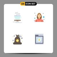 4 User Interface Flat Icon Pack of modern Signs and Symbols of tea cash hotel woman finance Editable Vector Design Elements