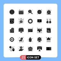 25 Thematic Vector Solid Glyphs and Editable Symbols of game football spanner ball insect Editable Vector Design Elements