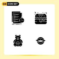 Modern Set of 4 Solid Glyphs Pictograph of todo love check food wedding Editable Vector Design Elements