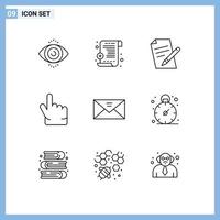 9 User Interface Outline Pack of modern Signs and Symbols of business message pencil mail envelope Editable Vector Design Elements