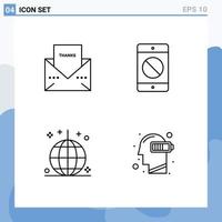 Pictogram Set of 4 Simple Filledline Flat Colors of envelope mobile thanks device event Editable Vector Design Elements