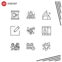 9 Universal Outline Signs Symbols of multimedia write sign edit travel Editable Vector Design Elements