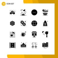 Group of 16 Solid Glyphs Signs and Symbols for website world science pin multimedia Editable Vector Design Elements