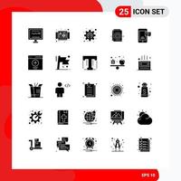 Mobile Interface Solid Glyph Set of 25 Pictograms of settings file product document gear Editable Vector Design Elements