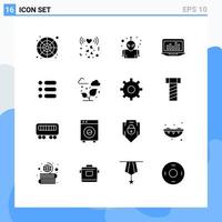 16 Universal Solid Glyph Signs Symbols of list monitoring signal analytics laptop Editable Vector Design Elements