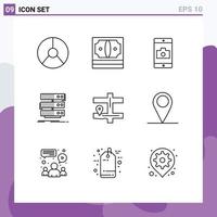 Pack of 9 Modern Outlines Signs and Symbols for Web Print Media such as database storage money server mobile application Editable Vector Design Elements