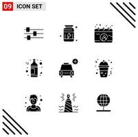 paquete de iconos de vector de stock de 9 signos y símbolos de línea para vehículos más elementos de diseño de vector editables de botella de coche de rotura