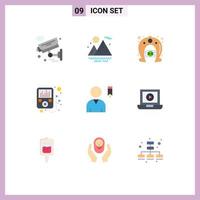 Modern Set of 9 Flat Colors Pictograph of laptop profile day edit device Editable Vector Design Elements