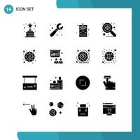 16 Thematic Vector Solid Glyphs and Editable Symbols of presentation social network hobbies social target Editable Vector Design Elements