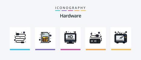 la línea de hardware llenó el paquete de 5 íconos que incluye . apoyo. sim tarjeta. diseño de iconos creativos vector