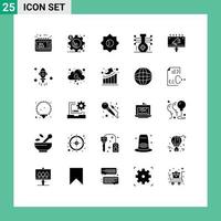 Modern Set of 25 Solid Glyphs Pictograph of technology molecule gear knowledge ui Editable Vector Design Elements
