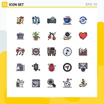 User Interface Pack of 25 Basic Filled line Flat Colors of reload arrow electronics coffee tea Editable Vector Design Elements