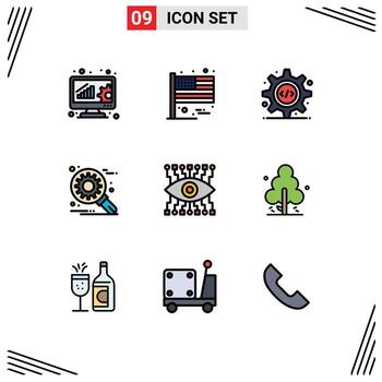 paquete de línea de vector editable de 9 colores planos de línea de llenado simple de ajuste de reloj optimización html personalizar elementos de diseño de vector editable