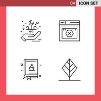 paquete de 4 signos y símbolos de colores planos de línea de llenado modernos para medios de impresión web, como elementos de diseño de vectores editables de libros web de celebración de horneado eid