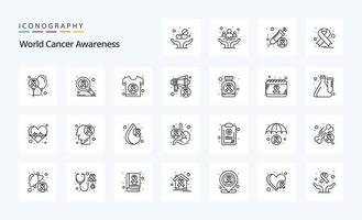 25 World Cancer Awareness Line icon pack vector