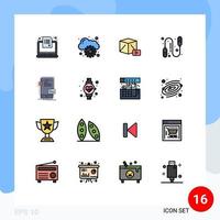 grupo de 16 signos y símbolos de líneas llenas de color plano para el ejercicio de cuerda de salto de botón frontend móvil elementos de diseño de vectores creativos editables