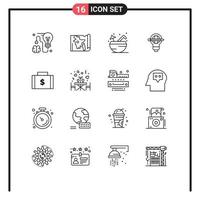 Mobile Interface Outline Set of 16 Pictograms of light globe bangla pen summer Editable Vector Design Elements