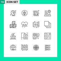 Universal Icon Symbols Group of 16 Modern Outlines of html develop map pointer coding finance Editable Vector Design Elements