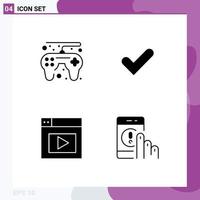 Modern Set of 4 Solid Glyphs and symbols such as game controller video check good communication Editable Vector Design Elements