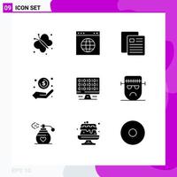 Pictogram Set of 9 Simple Solid Glyphs of web money in hand education money cash Editable Vector Design Elements