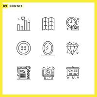 9 Creative Icons Modern Signs and Symbols of jewel diamond clock mirror clothing Editable Vector Design Elements