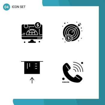 4 User Interface Solid Glyph Pack of modern Signs and Symbols of computer money money target support Editable Vector Design Elements