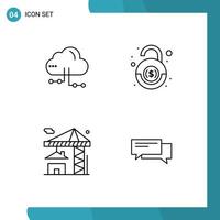 Group of 4 Modern Filledline Flat Colors Set for cloud real network robbery building Editable Vector Design Elements