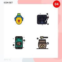 Pictogram Set of 4 Simple Filledline Flat Colors of joker beauty tic tac toe mobile wallet grooming Editable Vector Design Elements