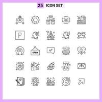 25 Thematic Vector Lines and Editable Symbols of factory wheel logistic setting cogs Editable Vector Design Elements