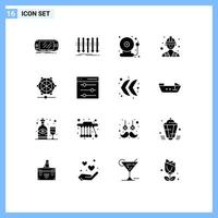 Set of 16 Commercial Solid Glyphs pack for machine labour forward builder alarm Editable Vector Design Elements