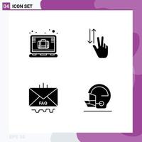 Pack of 4 Modern Solid Glyphs Signs and Symbols for Web Print Media such as brief communication office case two email Editable Vector Design Elements