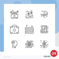 Set of 9 Vector Outlines on Grid for towel clean fly suitcase briefcase Editable Vector Design Elements