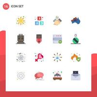 Pictogram Set of 16 Simple Flat Colors of travel bag themes backpack country Editable Pack of Creative Vector Design Elements