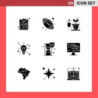 Stock Vector Icon Pack of 9 Line Signs and Symbols for shield insurance hobby time glass solution Editable Vector Design Elements