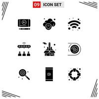 Set of 9 Modern UI Icons Symbols Signs for abstract rocket wireless force team Editable Vector Design Elements