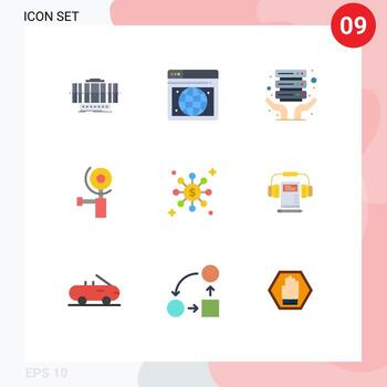 9 Universal Flat Color Signs Symbols of music share internet hosting dollar grinder Editable Vector Design Elements