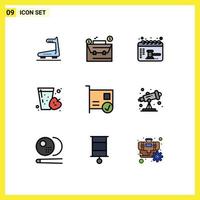 Modern Set of 9 Filledline Flat Colors Pictograph of computers apple appointment juice drink Editable Vector Design Elements