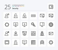 Security 25 Line icon pack including warning. security. security. alert. sms vector