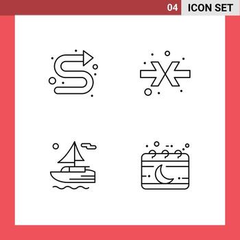 Mobile Interface Line Set of 4 Pictograms of arrows transport left shrink chinese Editable Vector Design Elements