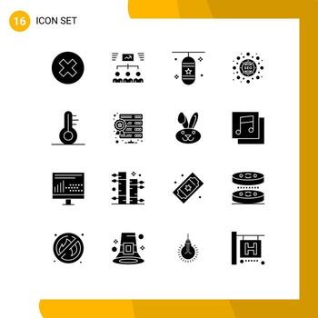 Mobile Interface Solid Glyph Set of 16 Pictograms of seo package optimization assignment marketing sports accessory Editable Vector Design Elements
