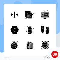 paquete de iconos de vectores de stock de 9 signos y símbolos de línea para la configuración de botellas reanudar los elementos de diseño de vectores editables del monitor básico