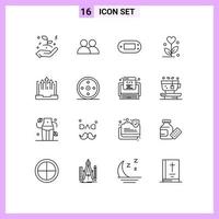 paquete de iconos de vector de stock de 16 signos y símbolos de línea para elementos de diseño de vector editables de amor de boda de consola de corazón de negocios