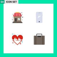 4 Thematic Vector Flat Icons and Editable Symbols of shop heart phone android love Editable Vector Design Elements