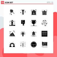 Pack of 16 creative Solid Glyphs of certificate man home business present Editable Vector Design Elements