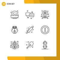 Group of 9 Outlines Signs and Symbols for bread roller bakery investment man reading Editable Vector Design Elements