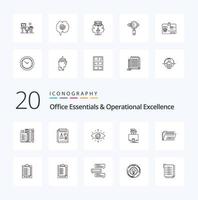 20 Office Essentials And Operational Exellence Line icon Pack like gammer hacker chart secret society vector