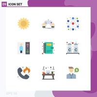 Universal Icon Symbols Group of 9 Modern Flat Colors of phone book book app lift elevator Editable Vector Design Elements